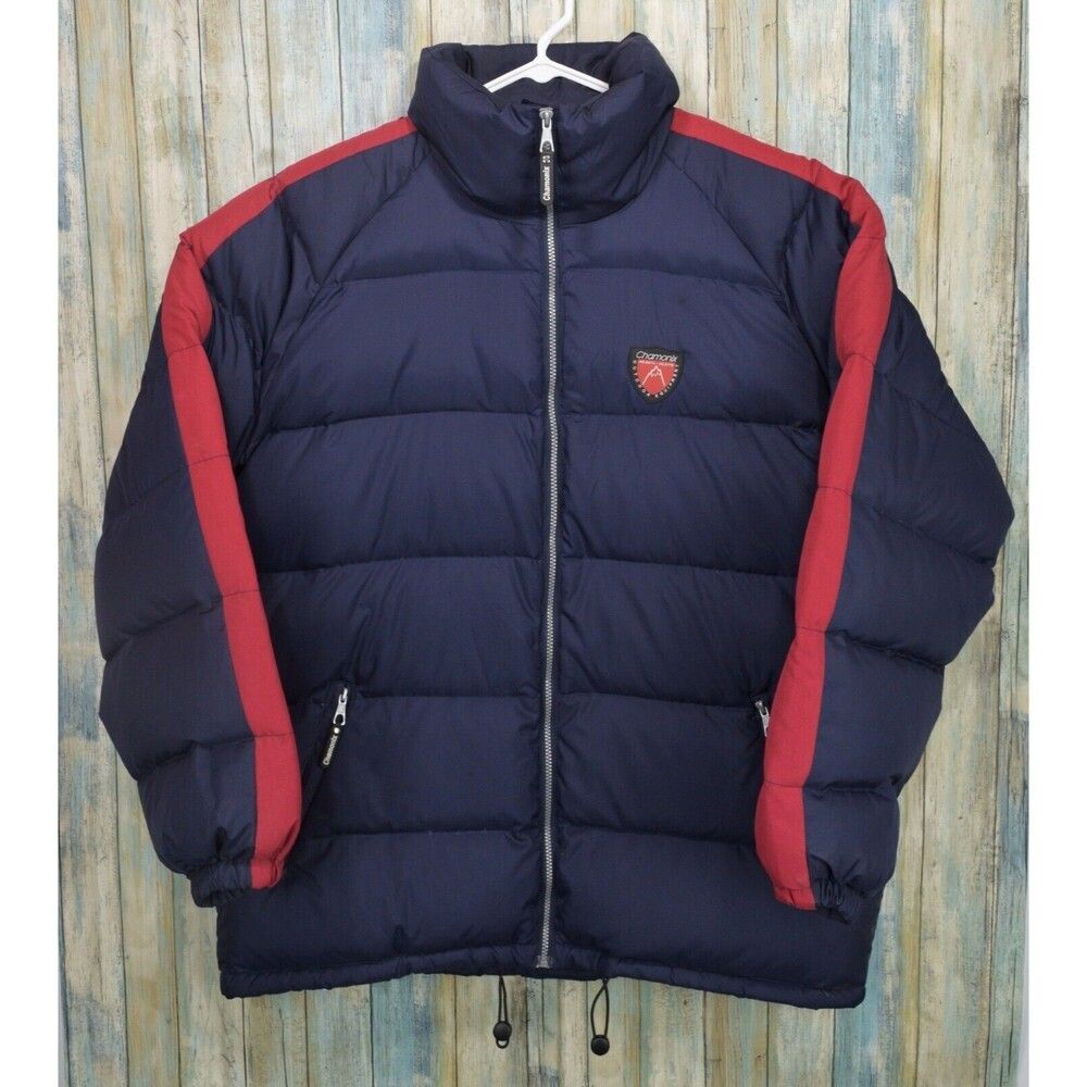 Chamonix Puffer Jacket Men's XL Navy Blue Red Stripe Down Fill Winter Coat